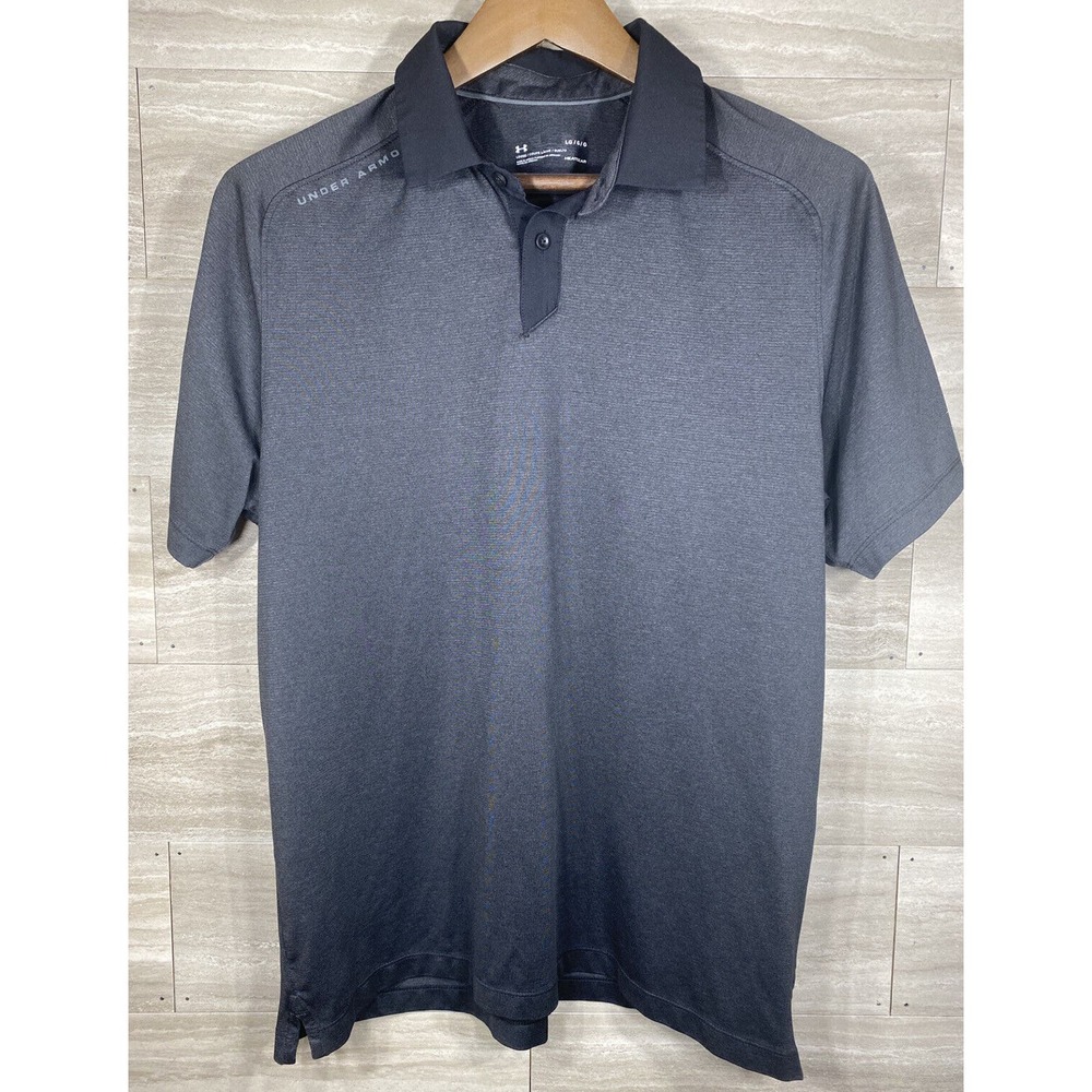 Under Armour Black Heat Gear Polo Loose Mens Large Short Sleeve Shirt EUC